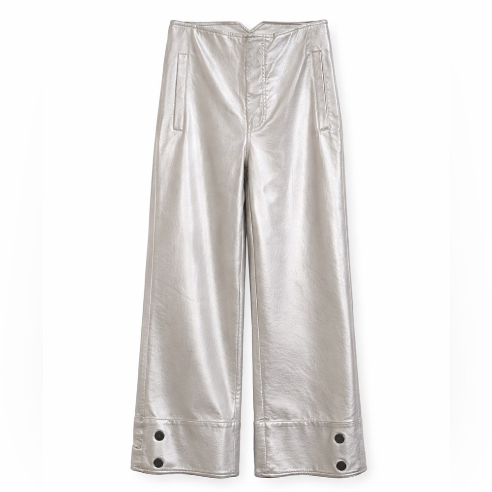 Free‎ People Silver Metallic Pants Y2K Futuristic It Girl Gaucho Wide Leg- 6